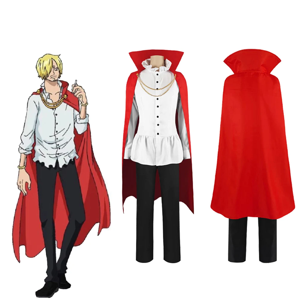 

Anime One Piece Sanji Cosplay Costume Shirt Pants Cloak Outfits Halloween Carnival Party Disguise Suit for Adult