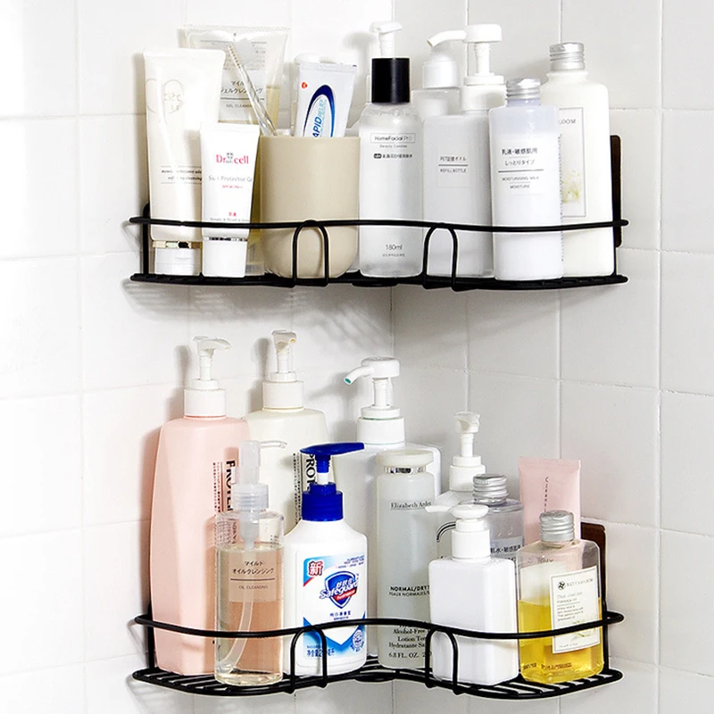 

Bathroom and Kitchen Wall-mounted Racks, Drilling-free Racks, Shampoo Racks with Suction Cups and Hooks for Shower Room Storage