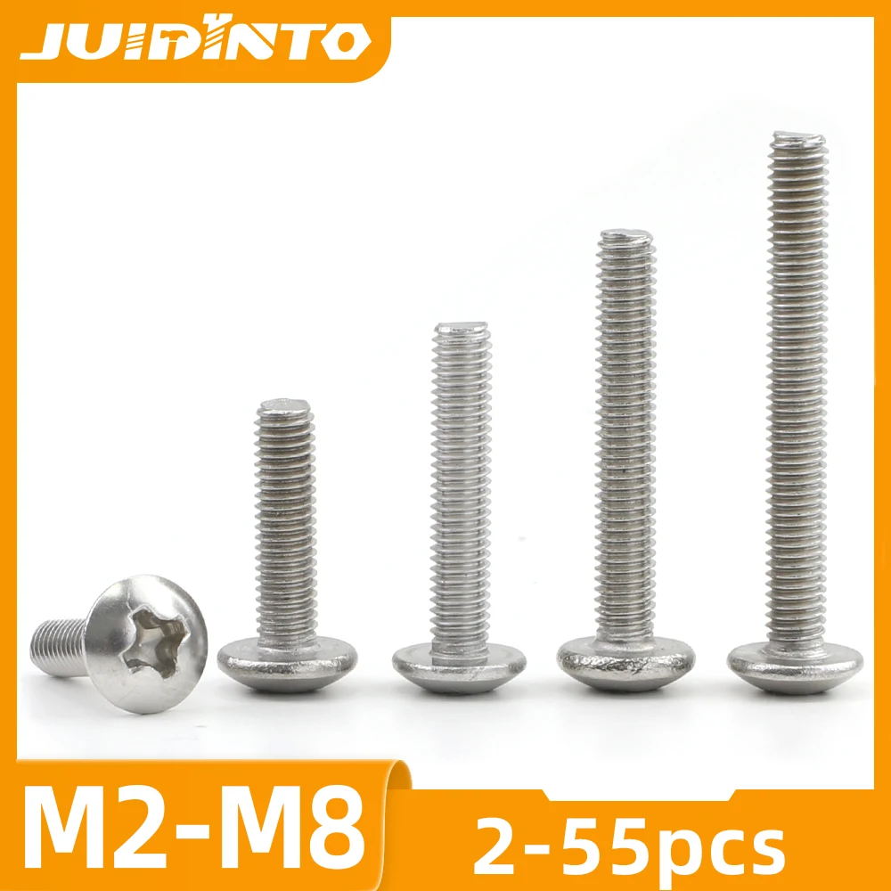 

Винты JUIDINTO 2-55 шт. с головкой из нержавеющей стали M2 M2.5 M3 M4 M5 M6 M8, винты Phillips с большой круглой головкой