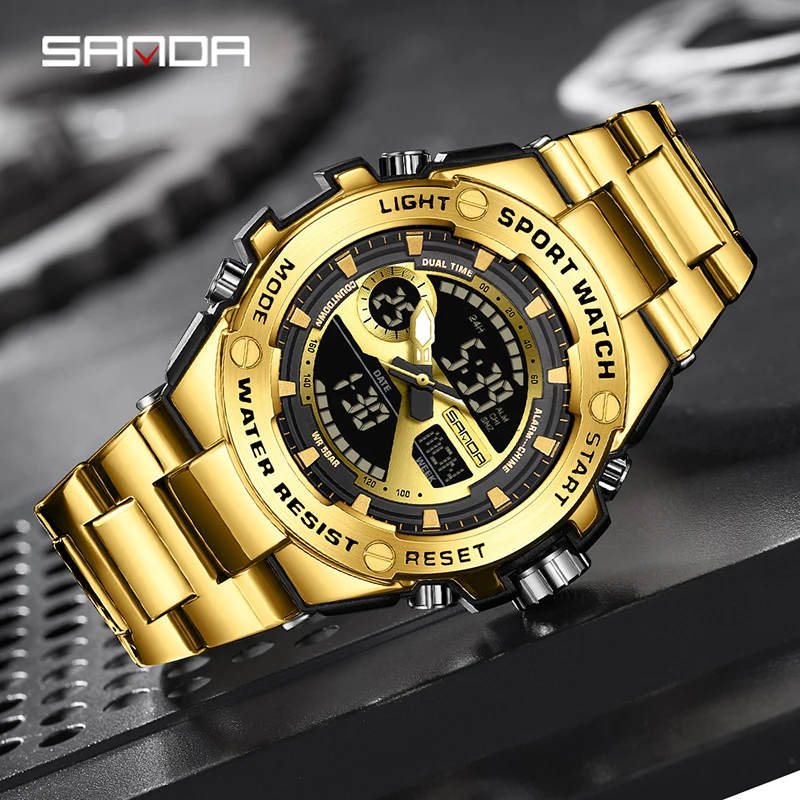 SNADA мужские часы с двойным дисплеем спортивные многофункциональные
