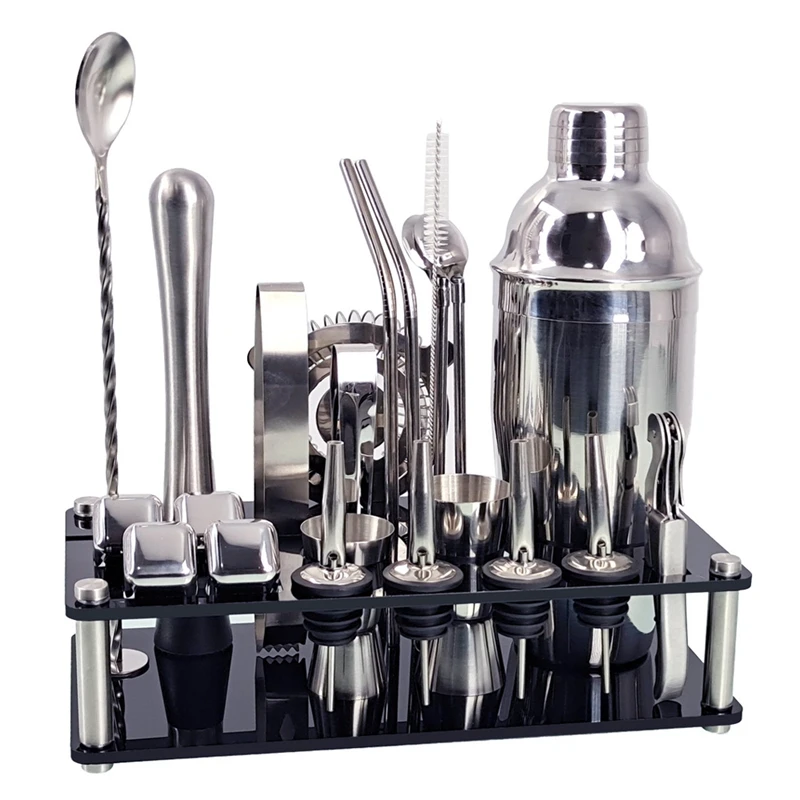 

23 Pcs Bartender Kit Cocktail Shaker Set With Stand, Stainless Steel Professional Bar Tool, Cocktail Martini Shaker Kit