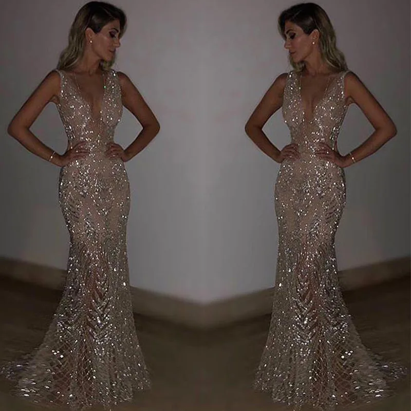 

New Summer Fashion 2023 New V Neck Long Sleevless Women's Bodycon Dress