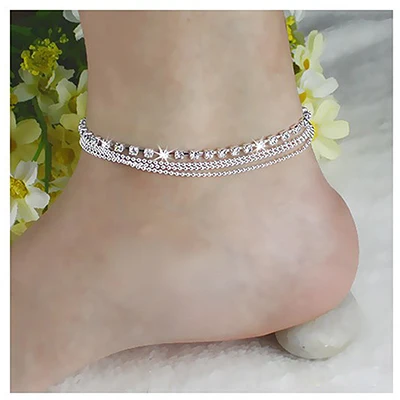 

Многослойный браслет на ногу Женский, амулетный ювелирный браслет с бусинами-кристаллами в богемном стиле