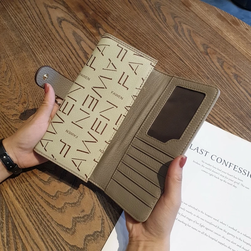 New Genuine Leather Women Wallets Letter Print Long Wallet First Layer Cowhide Clutch Bags For Ladies Two-tone Purse Billfold