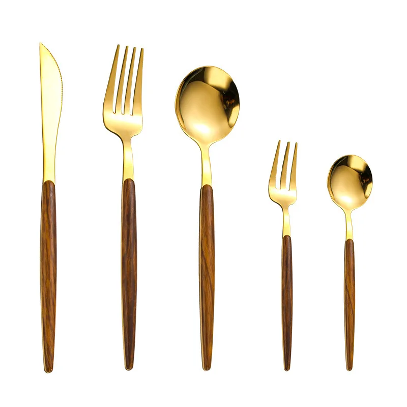 

430 Stainless Steel Portuguese Tableware Wooden Handle Steak Knife Forks Spoons 1 Pcs Free Shipping Stainless Steel Spoons Forks
