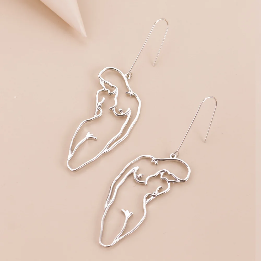 

Art Abstract Body Lady Face Dangle Earrings New Original Freedom Female Body Form Wire Earrings for Women Big Statement Jewelry