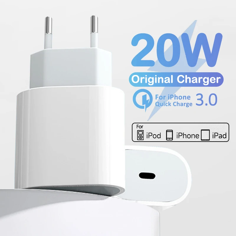 

PD 20W For Apple Original Fast Charger For iPhone 12 11 14 13 Pro Max Mini XS X XR 6 7 8 Plus iPad Air USB Type C Charging Cable