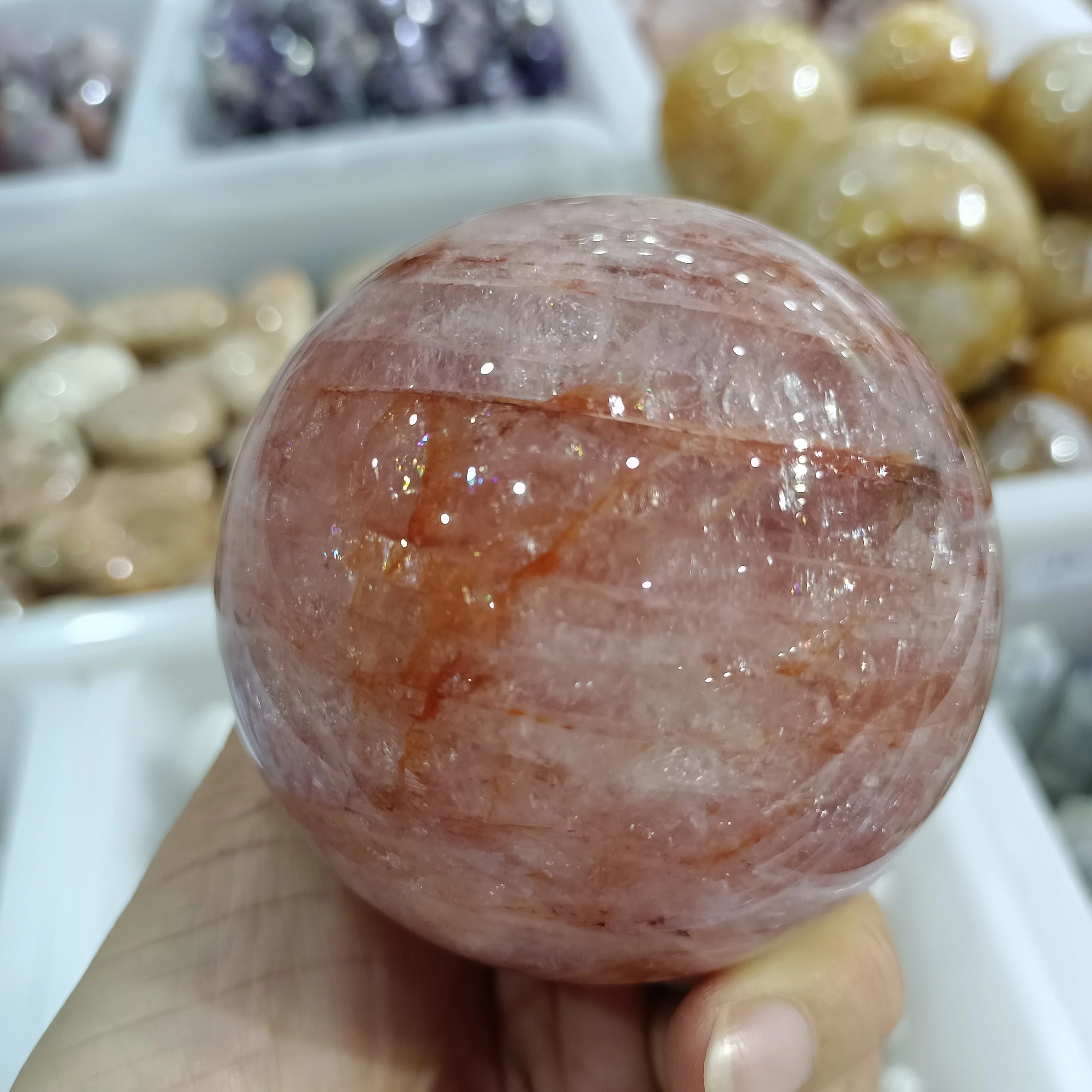 

NATURAL RED GLUE FLOWER STONE BALL CRYSTAL ENERGY HEALING DECORATION
