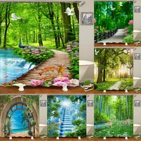 nature forest garden landscape shower curtain with hooks waterproof fabric rural trees bamboo scenery decor bathroom curtains
