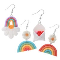 1pair earrings rainbow daisy handmade soft pottery earrings fashion flower earrings design creative womens earrings