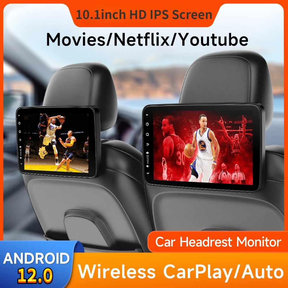 

10.1''Headrest Monitor Display IPS Android12 Touch Screen For Car Rear Seat Player Carplay/Auto/Youtube Online Video Music 4G