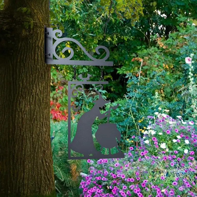 Металлический силуэт ведьмы на Хэллоуин металлический винтажный летучая мышь