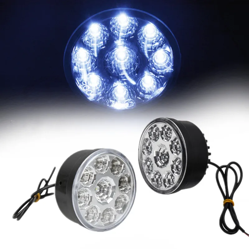 

Car Lights Universal Driving Fog 9 LED Running Lamps Auto Outdoor Waterproof Daytime Round Decoration Personalise Accessories
