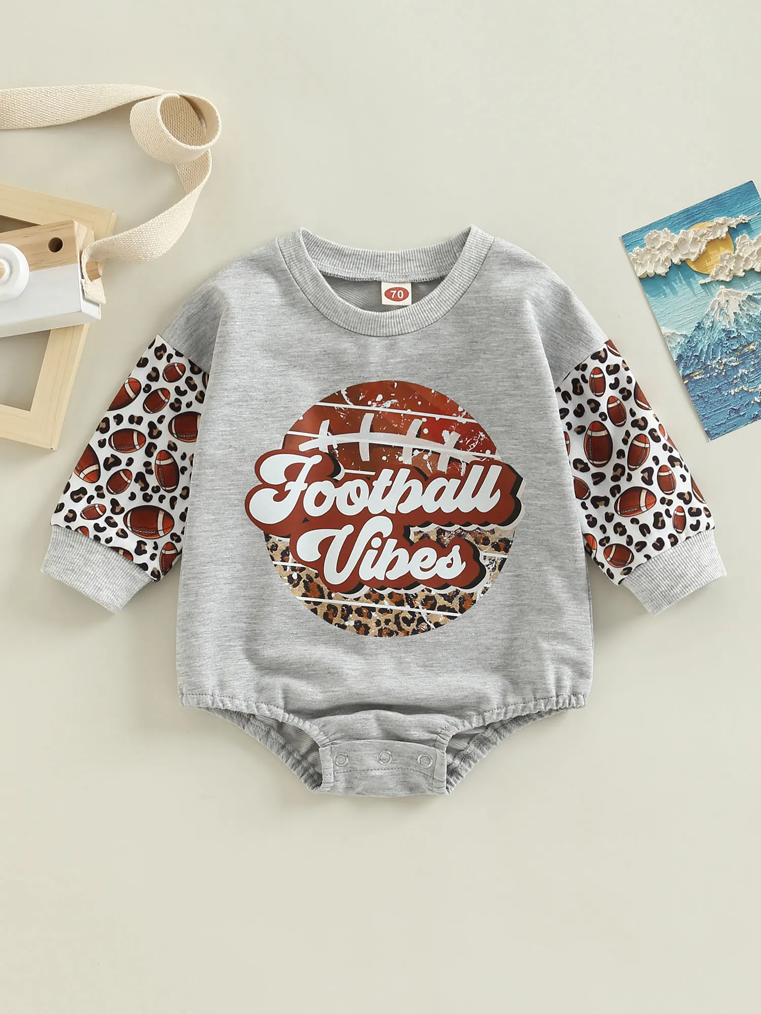 

Детский осенний комбинезон для младенцев, комбинезон с длинным рукавом, круглым вырезом, буквенным леопардовым принтом для новорожденных