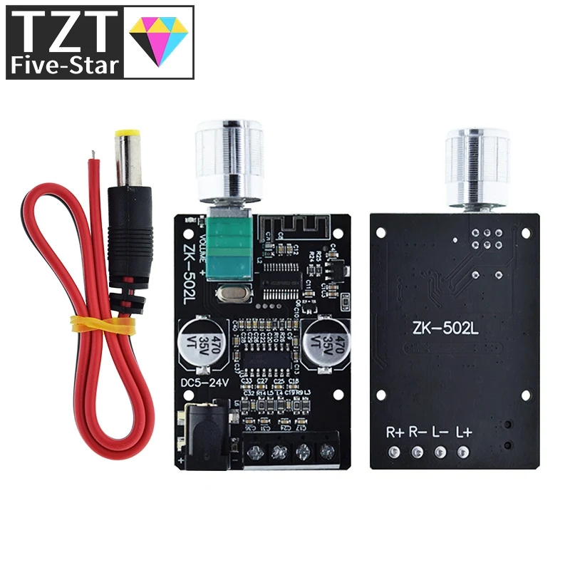 Фото 1/3 шт. ZK-502L MINI Bluetooth 5.0 DC 5-24V Беспроводной цифровой аудиоусилитель мощности, стерео плата 50Wx2, Bluetooth-усилитель №3
