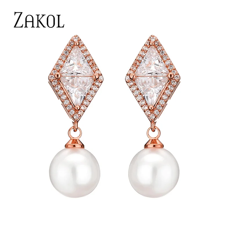ZAKOL Роскошные блестящие ромбовидные серьги-капли с фианитом для женщин