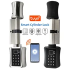 Умный цилиндрический замок со сканером отпечатков пальцев, пароль, биометрическая электронная дверная фурнитура, приложение Tuya с кодовой цифровой клавиатурой для дома и склада