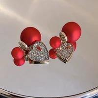 2022 korean new exquisite bow pearl stud earrings for women contracted crystal heart shape earring girl temperament jewelry