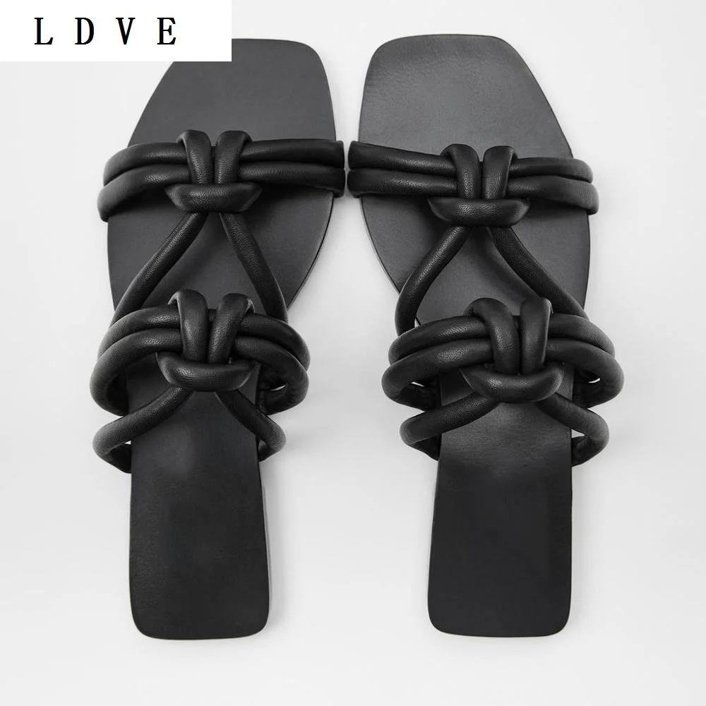 

shoes women's black tubular leather Women Slippers Summer flat Fashion Sandals Branded shoes