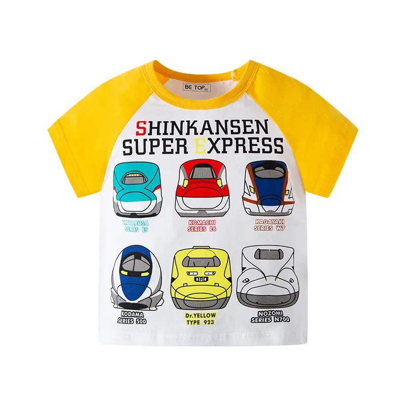 

T Shirt Cartoon Locomotive Baby Kids Boys Girls Children Cotton Short Sleeve Summer Clothing Shark Print Tee Toddler