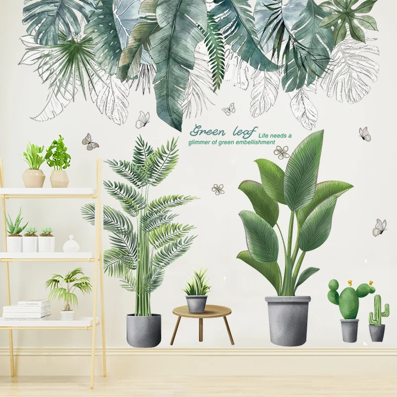 

Potted Plants Wall Stickers DIY Creative Tree Leaves Wall Decals for Living Room Kids Bedroom Kitchen Nursery Home Decoration