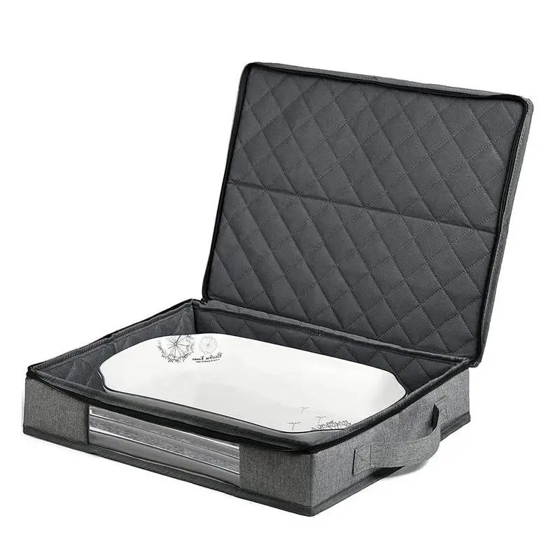 

Dish Storage Storage Bag For Platter And Dinnerware Visual Window And Handle 17 X 13 X 3 In For Cups Tableware Flatware Plates