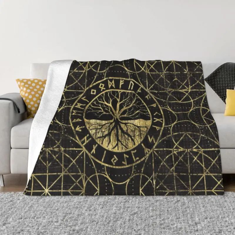 

Tree Of Life Yggdrasil And Runes Blanket Warm Fleece Soft Flannel Vikings Norse Symbol Throw Blankets for Bed Sofa Office Spring