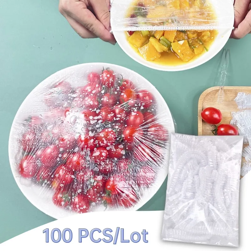 

100 Pcs/lot Disposable Food Cover Plastic Bag Wrap Elastic Food Lids Caps Packing Vegetable Fruit Saver Item Kitchen Accessories