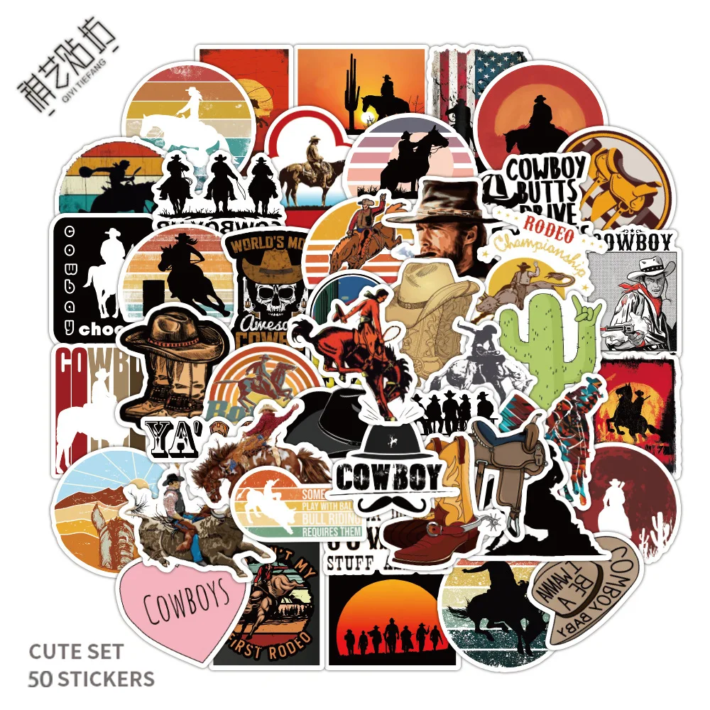 

50 Sheets Art Stationery Western Cowboy Creative Stickers Notebook Suitcase Motorcycle Pvc Waterproof Decorative Stickers