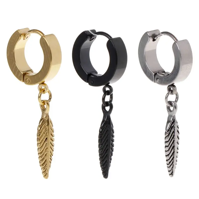 

Punk Earrings Fashion Feather Pendant Personality Titanium Steel Buckle Women Men Jewelry Decoration Charms Brincos Male Gifts