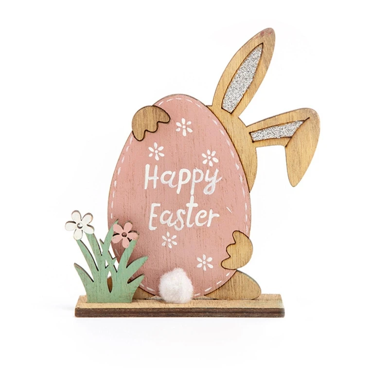 

Easter Wood Ornament Wooden Bunny Egg Flower Tabletop Ornaments Decor