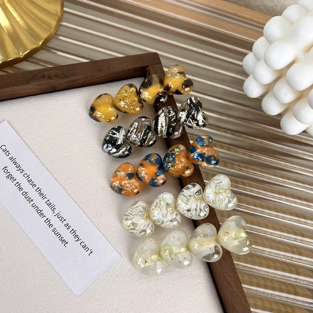 

VSnow Vintage Multi Designs Acetate Love Heart Gold Foil Barrettes for Women Exquisite Transparent Pattern Hair Accessories