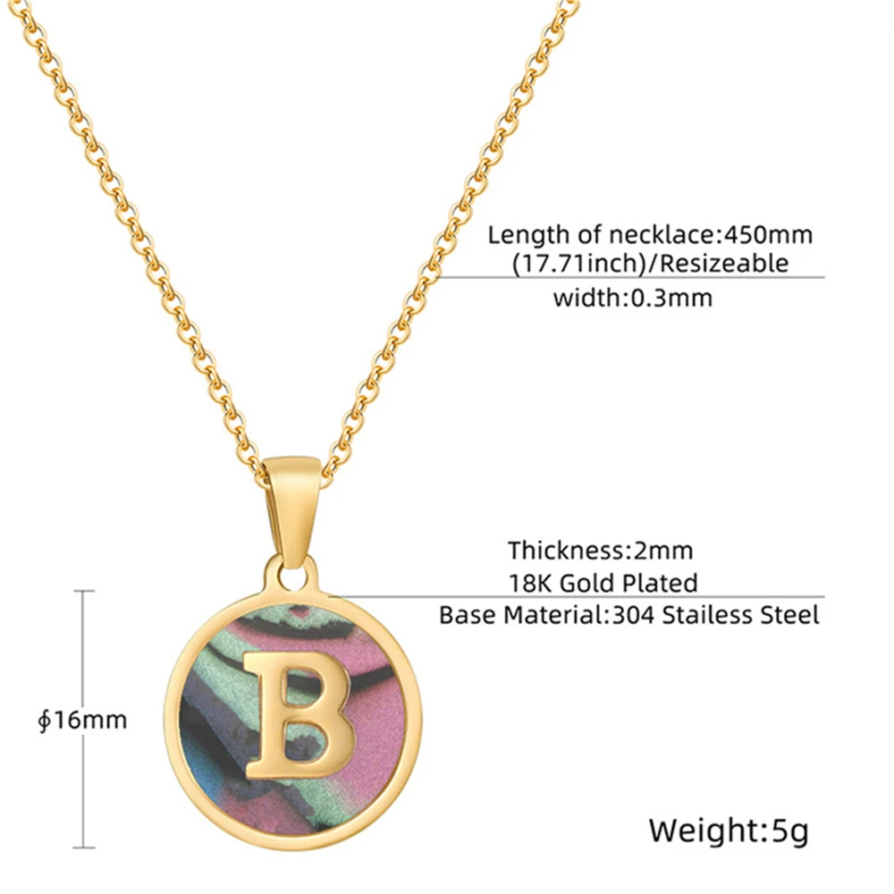 Black Shellfish Letter Necklace for Women Personalized Round Stainless Steel Gold Color A-Z Pendant Choker Jewelry Gift for Girl