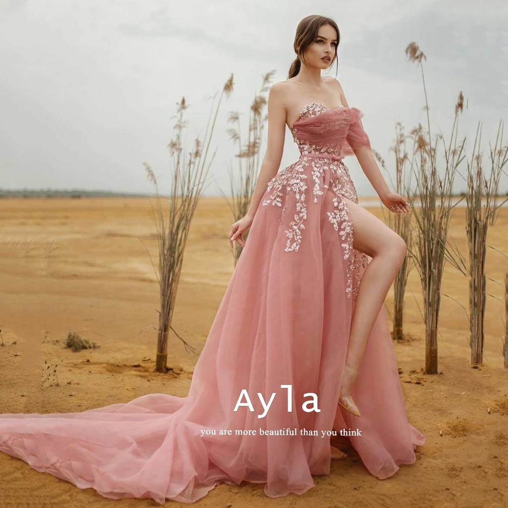 

Haute Couture Split Evening Dress With 3D Flowers Dusty Pink Prom Gowns Formal Gowns Evening Dresses Vestidos De Novia