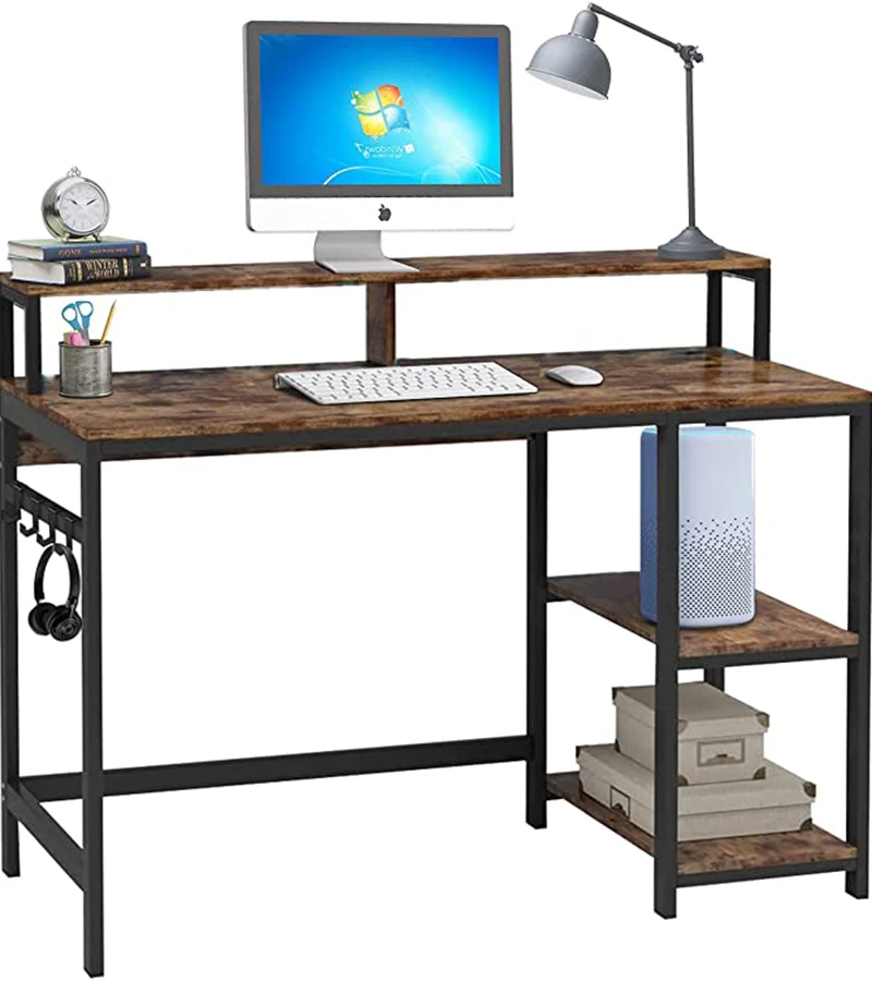 

Dripex Computer Desk with Removable Shelves / Monitor Stand / 4 Hooks Industrial PC Desk Office Table for Office Living Room