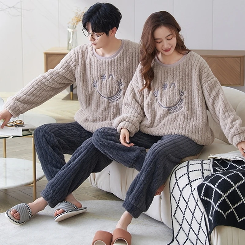QUHENG Winter Flannel Pajamas Set for Women Man 2022 Autumn Pijamas Mujer Home Clothes Suits Full Sleeve Warm Pyjama Sleepwear