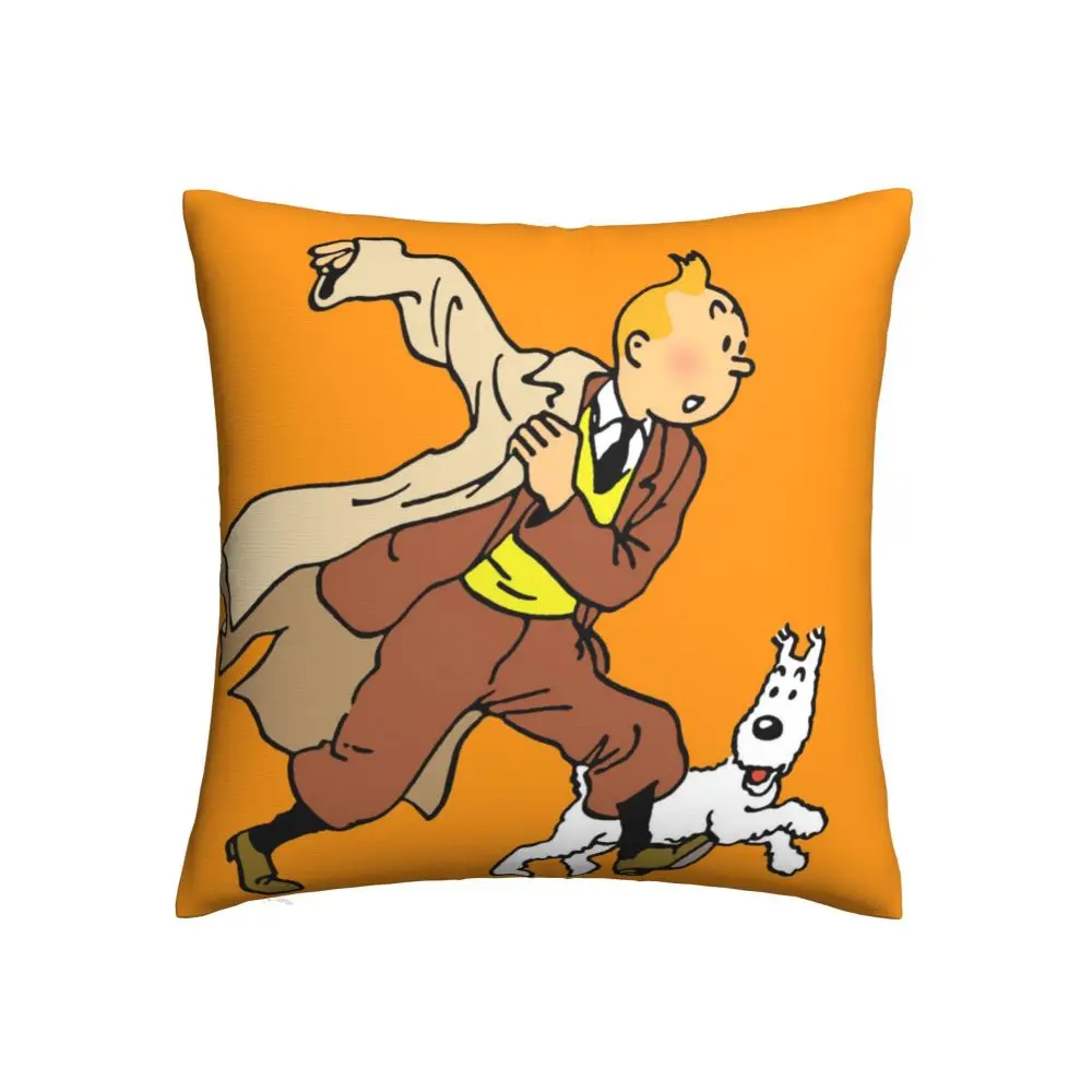 

The Adventures of Tintin Fantasy Comics Square Pillowcase Home Two Side Printing Decorative Cushion Cover Floral Pillow Case