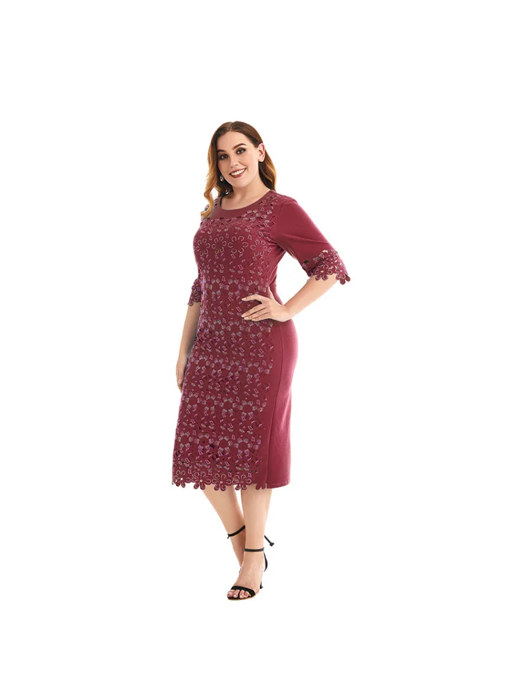 Summer plus size women twisted silk material rhinestone openwork craft dress plus size outfits  party dresses