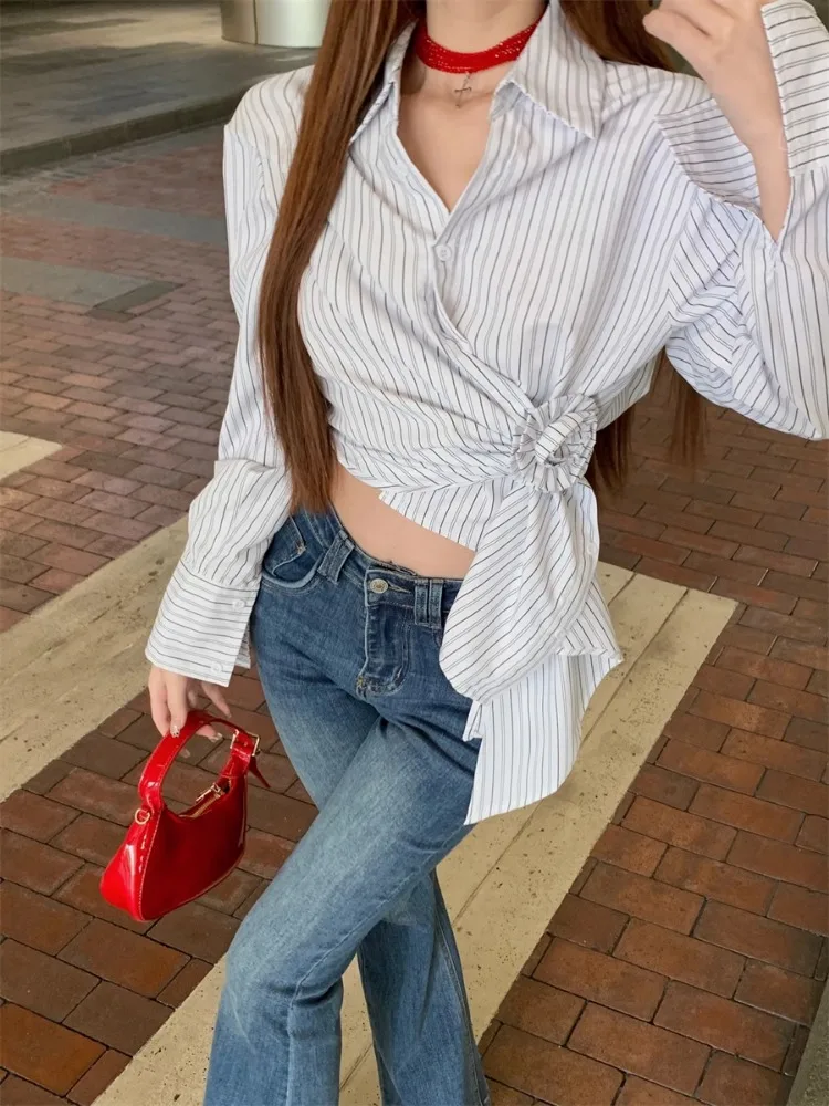 Женские рубашки Ezgaga элегантные полосатые Цветочные Асимметричные тонкие с