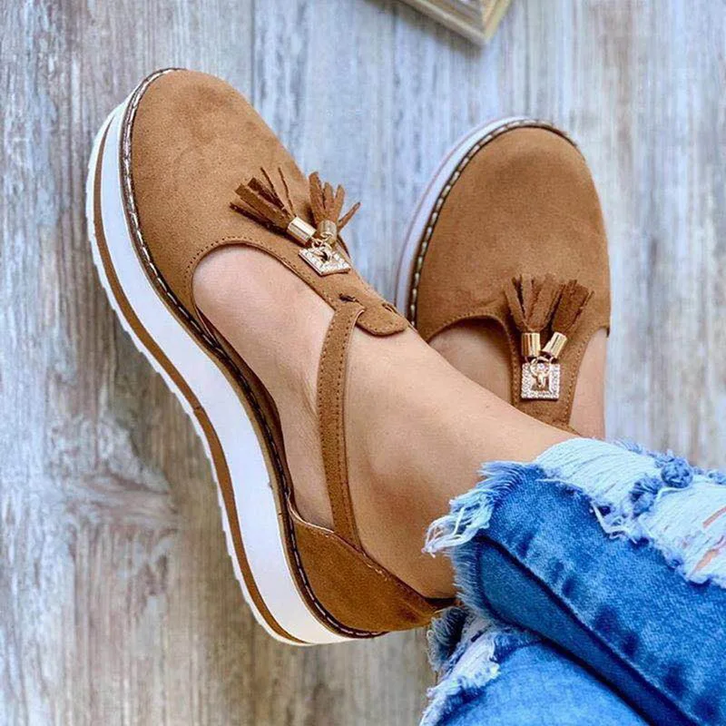 

Women Flat shoes Summer Vulcanized shoes Solid Color Thick Bottom Women's Sandals Fashion Tassel Casual Style Women's Shoes