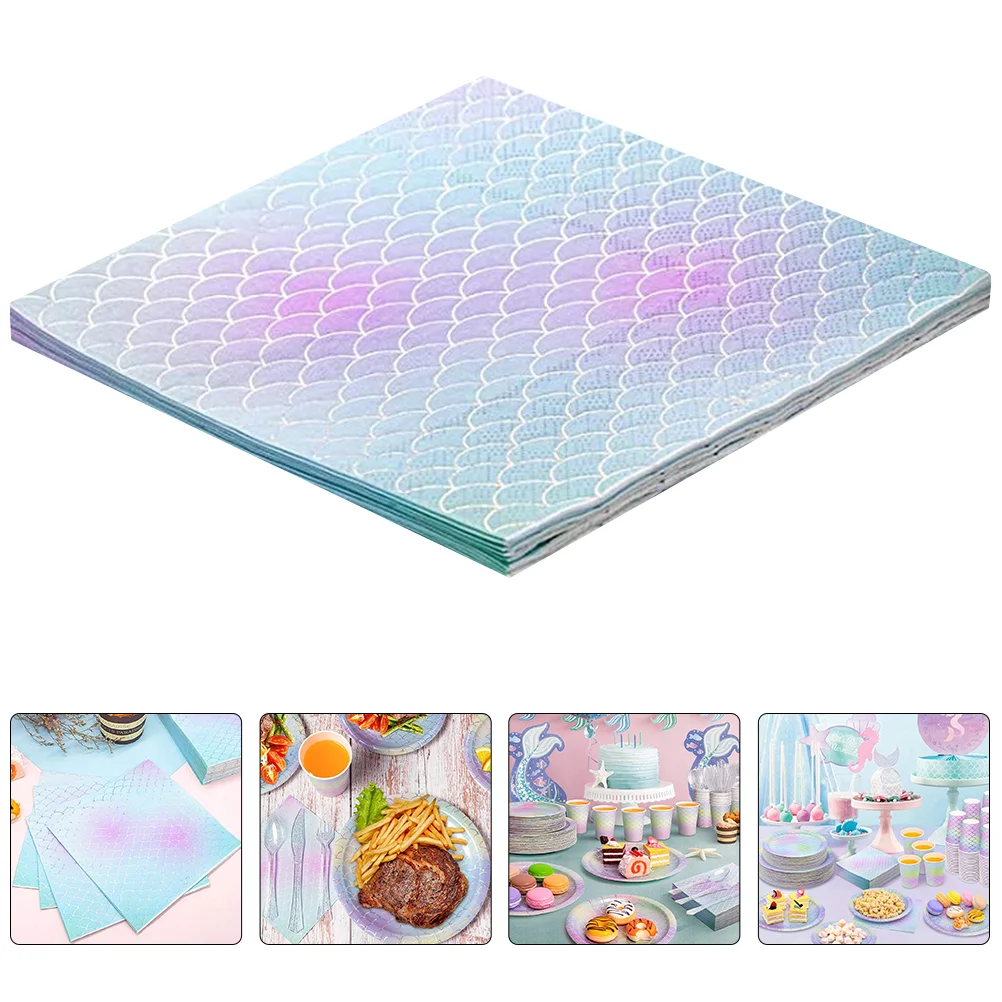 

48 Sheets Fish Scale Napkins Kids Washcloths Scales Supply Decorative Paper Household Table Child Novelty