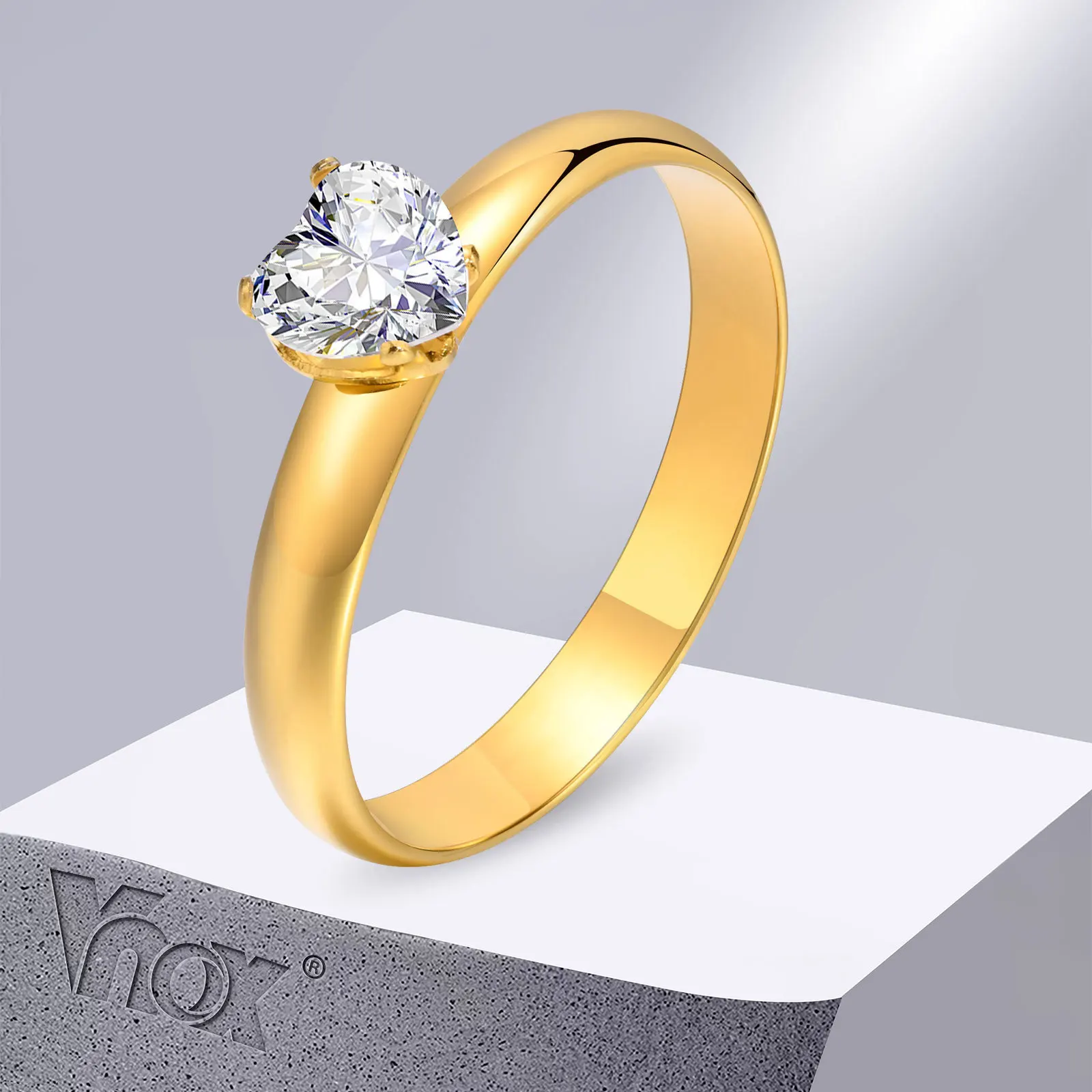 

Vnox Classic Heart CZ Stone Engagement Rings for Women, Waterproof Gold Color Stainless Steel Wedding Bands Jewelry