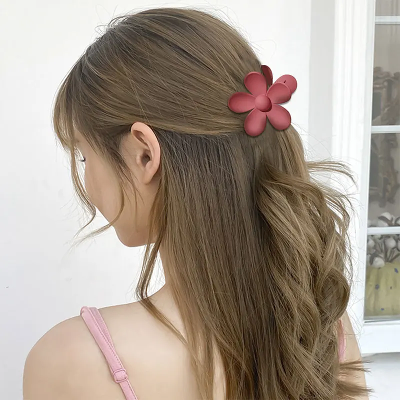 

New Colorful Cute Hairpins Flower Matte Hair Clips 5 Petal Flower Aesthetic Candy Color Barrette Headwear For Women Girls