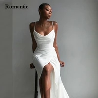 romantic white satin silk evening dress sexy side high silt sweetheart long wedding gowns spaghetti strap dress for party 2022