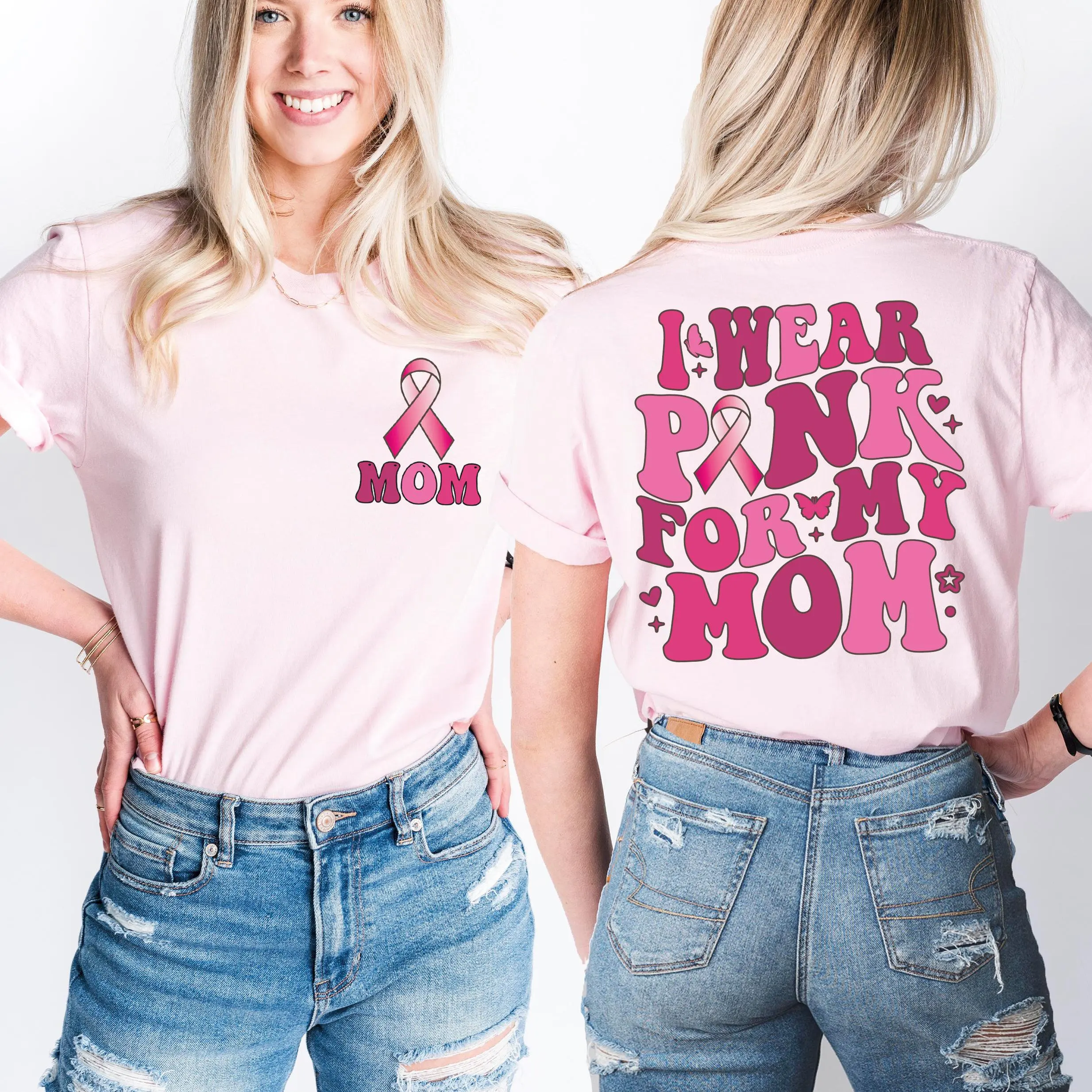 Футболка Mom с розовой лентой I Wear For Breast Cancer Awareness Family Support Sweat