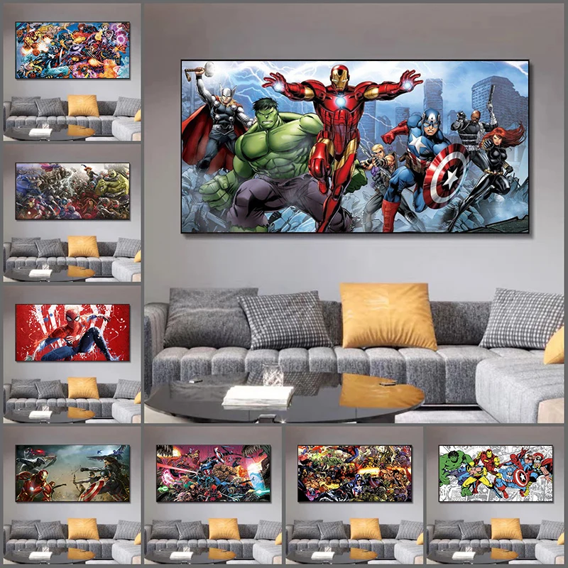 

Картина на холсте Marvel Капитан Америка Железный человек Человек-паук плакаты и принты Настенная картина для детской комнаты украшение для д...