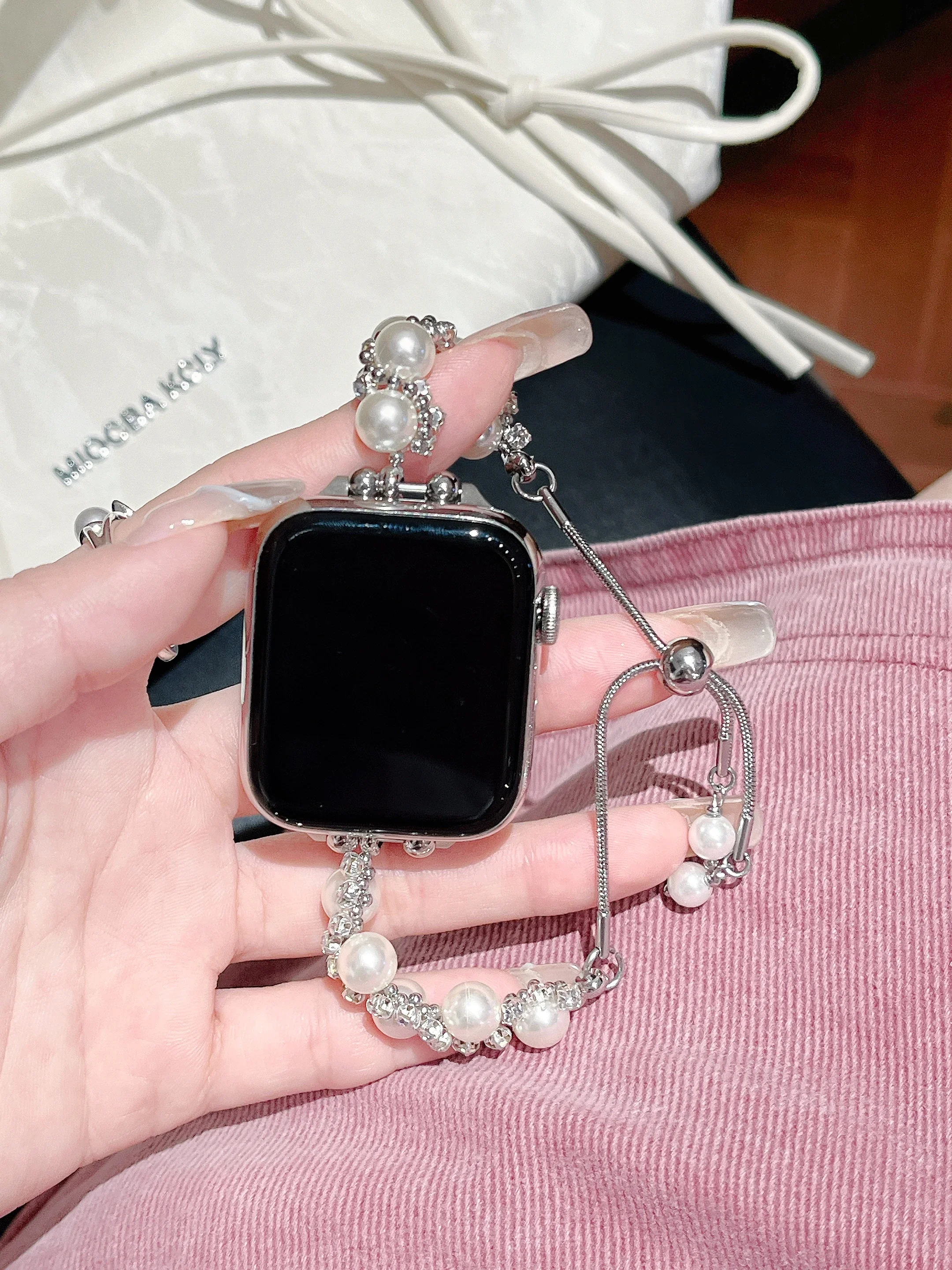 Фото Совместим с Apple Watch Apple Pearl Diamond Band Ремешок для iWatch серии 8, 7, 6, 5, 4, 3, 2, 1 SE Gen 38/40/41 мм 42/44/45/ # Цвет группы: №1