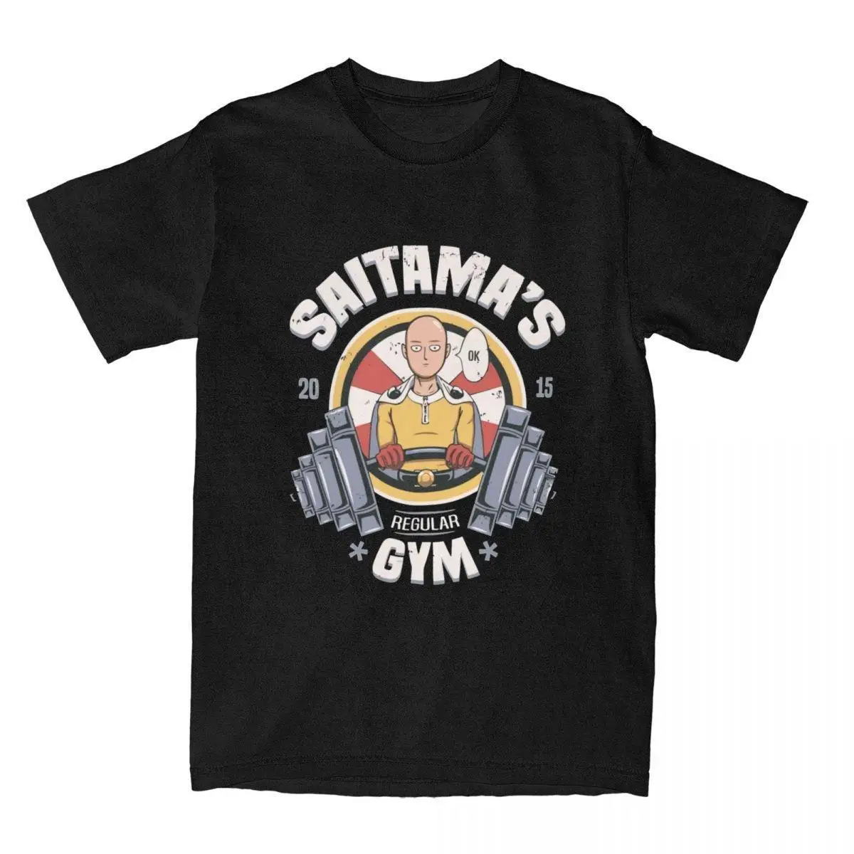 

Men Gym Dumbbells One Punch Man T Shirts Japanese Anime Cotton Tops Vintage Short Sleeve Round Neck Tees Plus Size T-Shirt