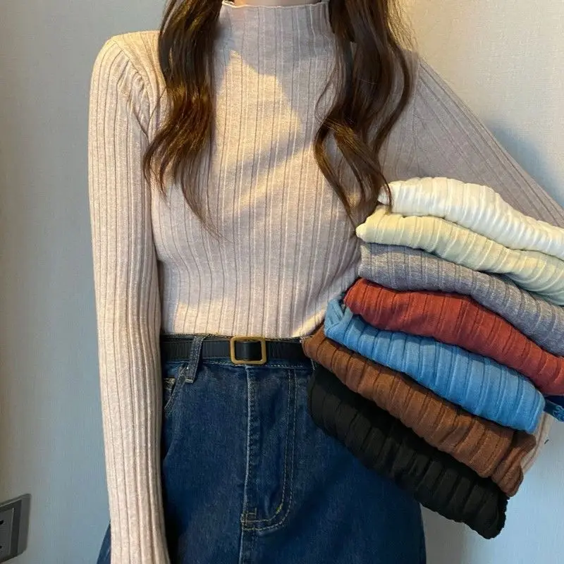 

HOUZHOU Women Sweater Korean Fashion Autumn Winter Turtleneck Sweaters Casual Female Pullovers Bodycon Long Sleeve Knitted Tops