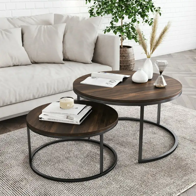 

Stella Round Nesting or Stacking Coffee Table Set of 2 Wood Metal Frame, Warm Nutmeg/Black Refillable coffee capsule Small pape